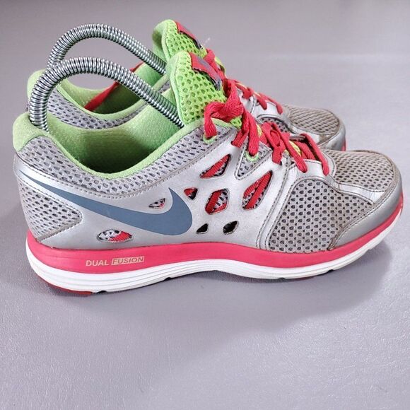 Nike Dual Fusion Lite Running Shoe Womens 7 Gray Neon Green Athletic Gym Sneaker - Picture 7 of 13